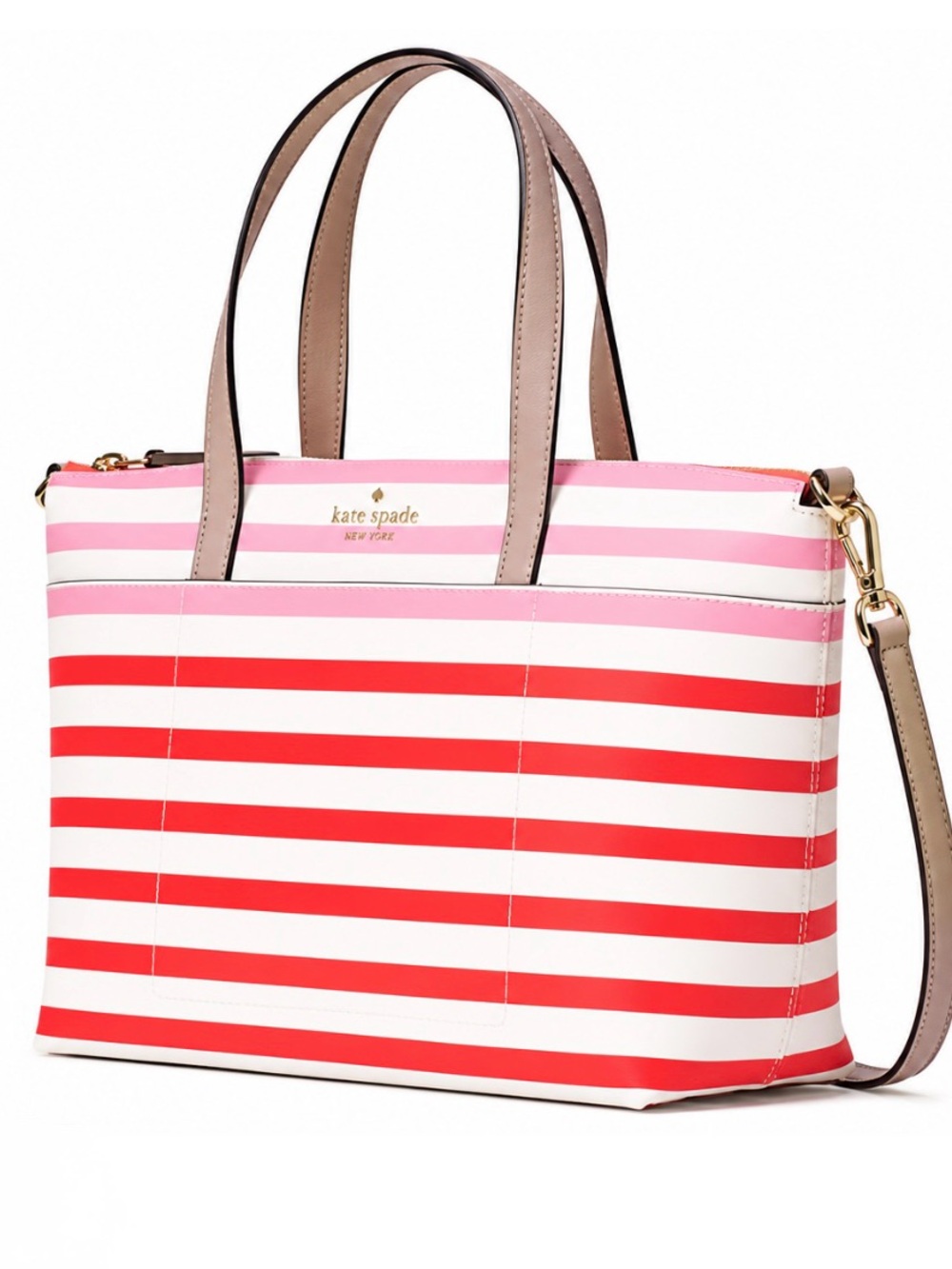 Kate Spade Patrice Tropical Red Orange, Pink, and White Striped Satchel Tote Bag